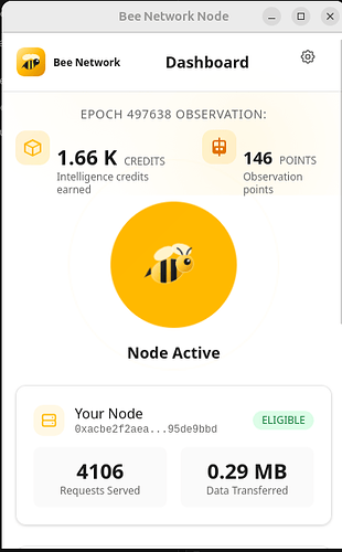Bee Network Node dashboard — the live MVP on Pudge testnet
