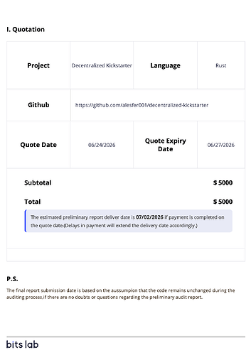 Scalebit BitsLab audit quotation, issued 2026-06-24